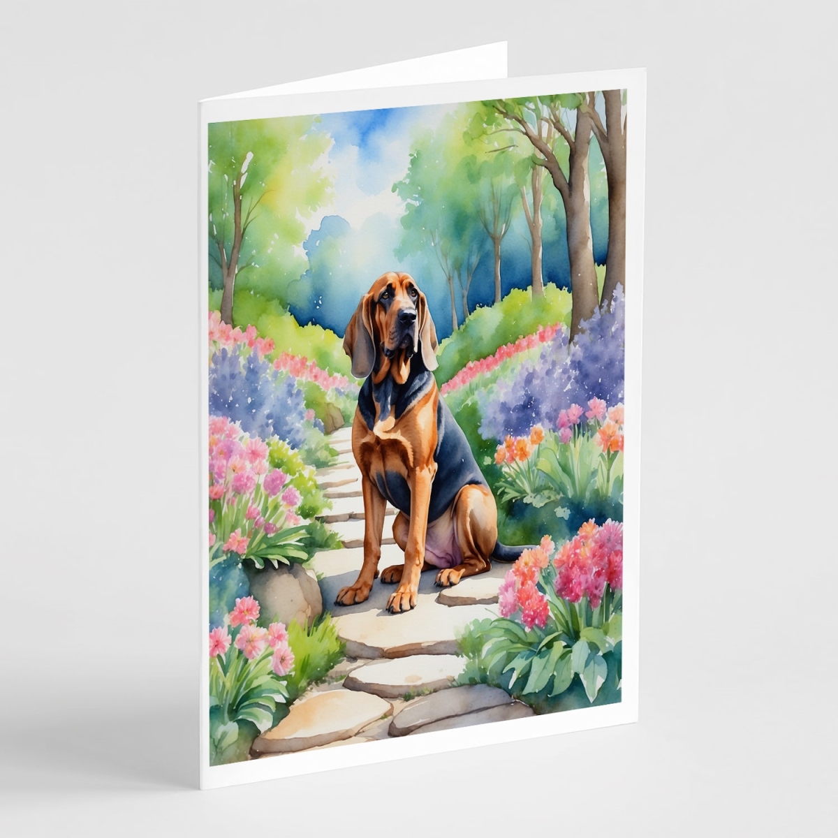 5 x 7 in. Bloodhound Spring Path Greeting Cards - Pack of 8