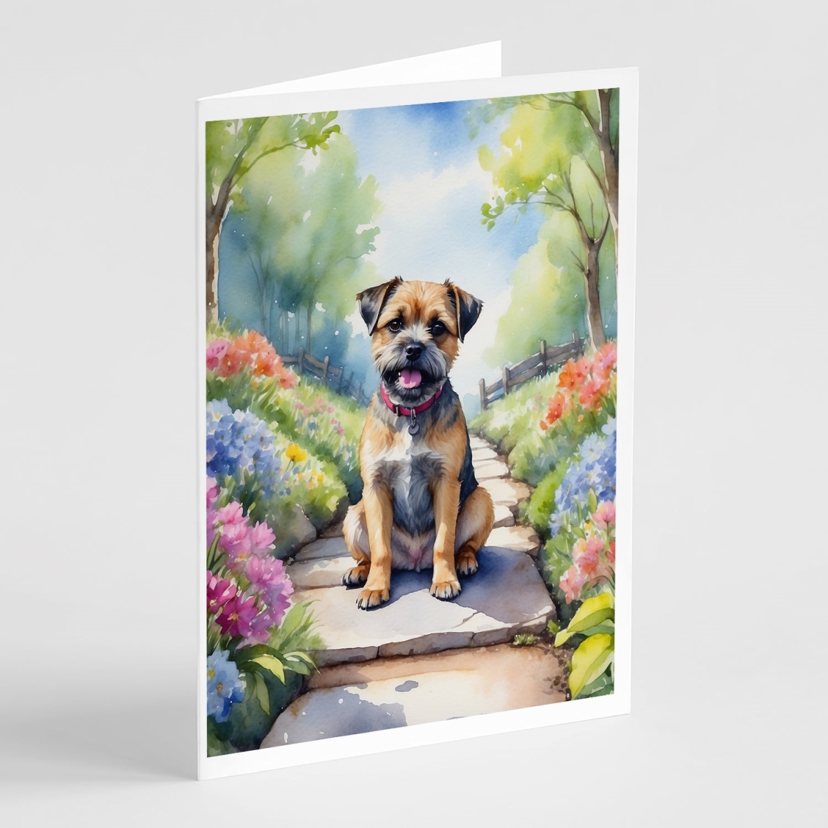 DAC6574GCA7P 5 x 7 in. Border Terrier Spring Path Greeting Cards - Pack of 8