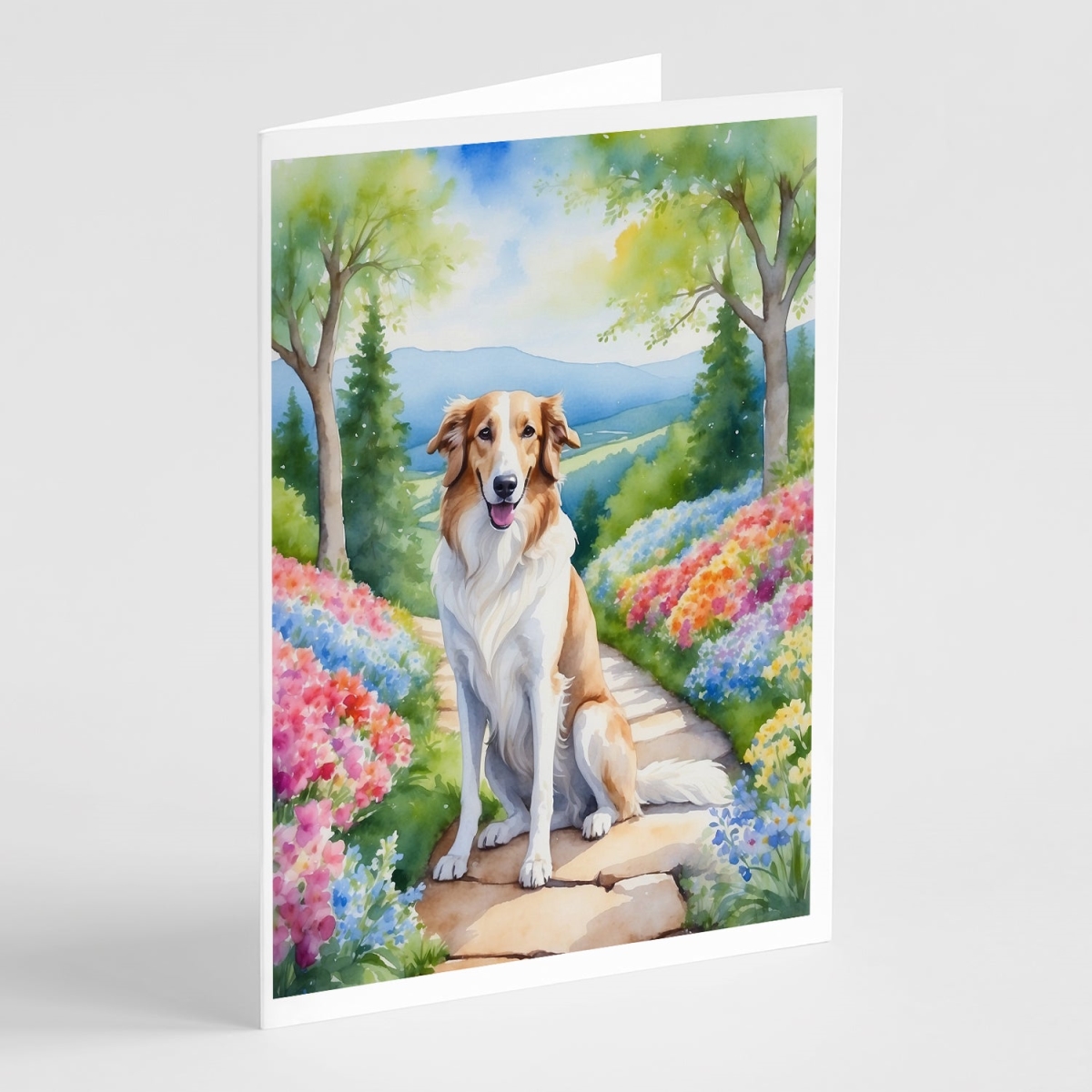 DAC6575GCA7P 5 x 7 in. Borzoi Spring Path Greeting Cards - Pack of 8