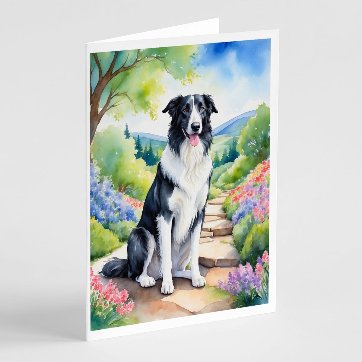 DAC6576GCA7P 5 x 7 in. Borzoi Spring Path Greeting Cards - Pack of 8