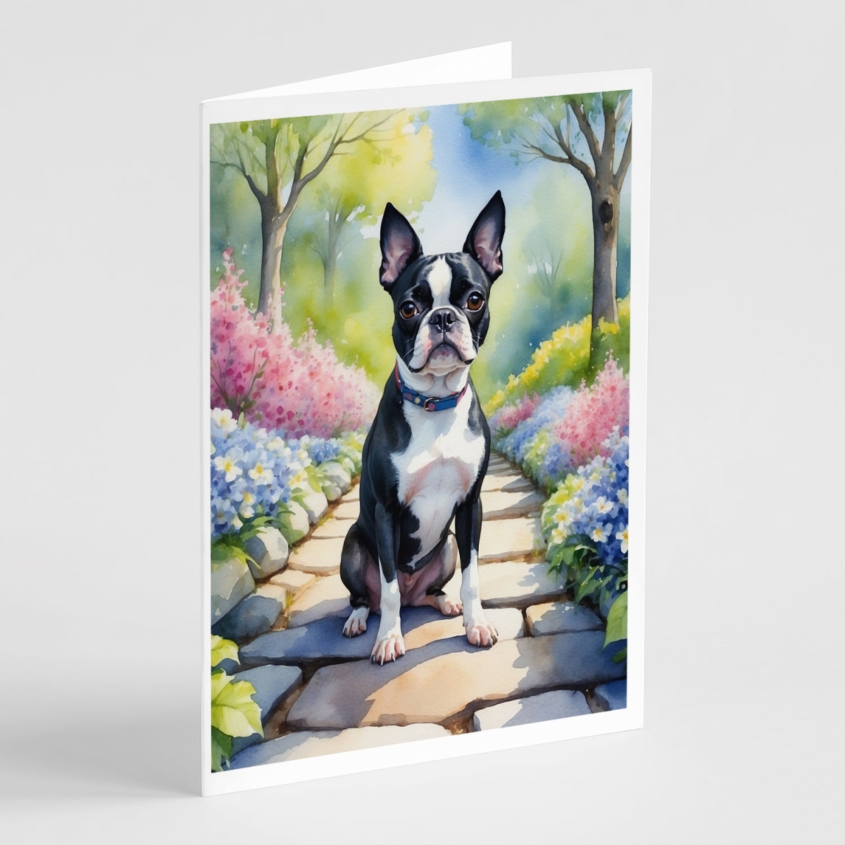 5 x 7 in. Boston Terrier Spring Path Greeting Cards - Pack of 8