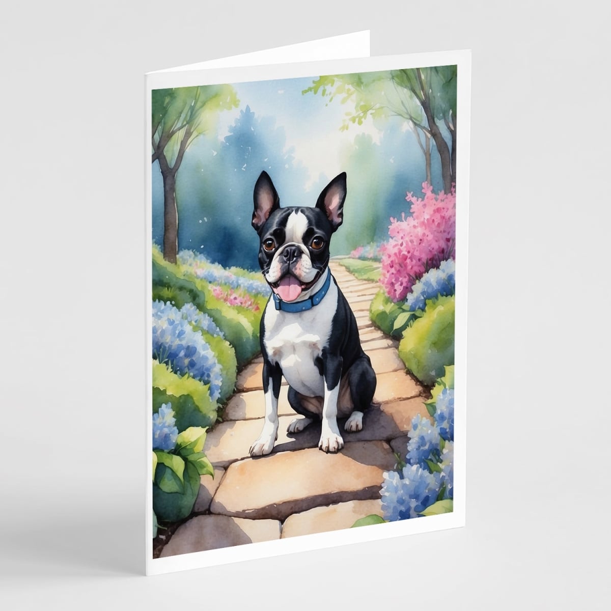DAC6578GCA7P 5 x 7 in. Boston Terrier Spring Path Greeting Cards - Pack of 8