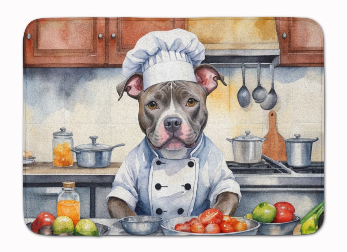 19 x 27 in. Pit Bull Terrier The Chef Memory Foam Kitchen Mat
