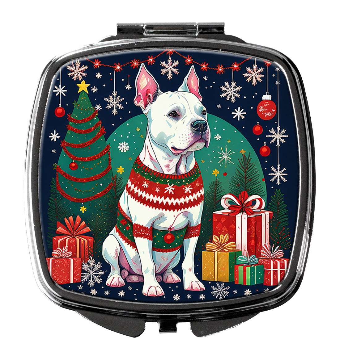 DAC1089SCM 3 x 2.75 in. White Pit Bull Terrier Christmas Compact Mirror