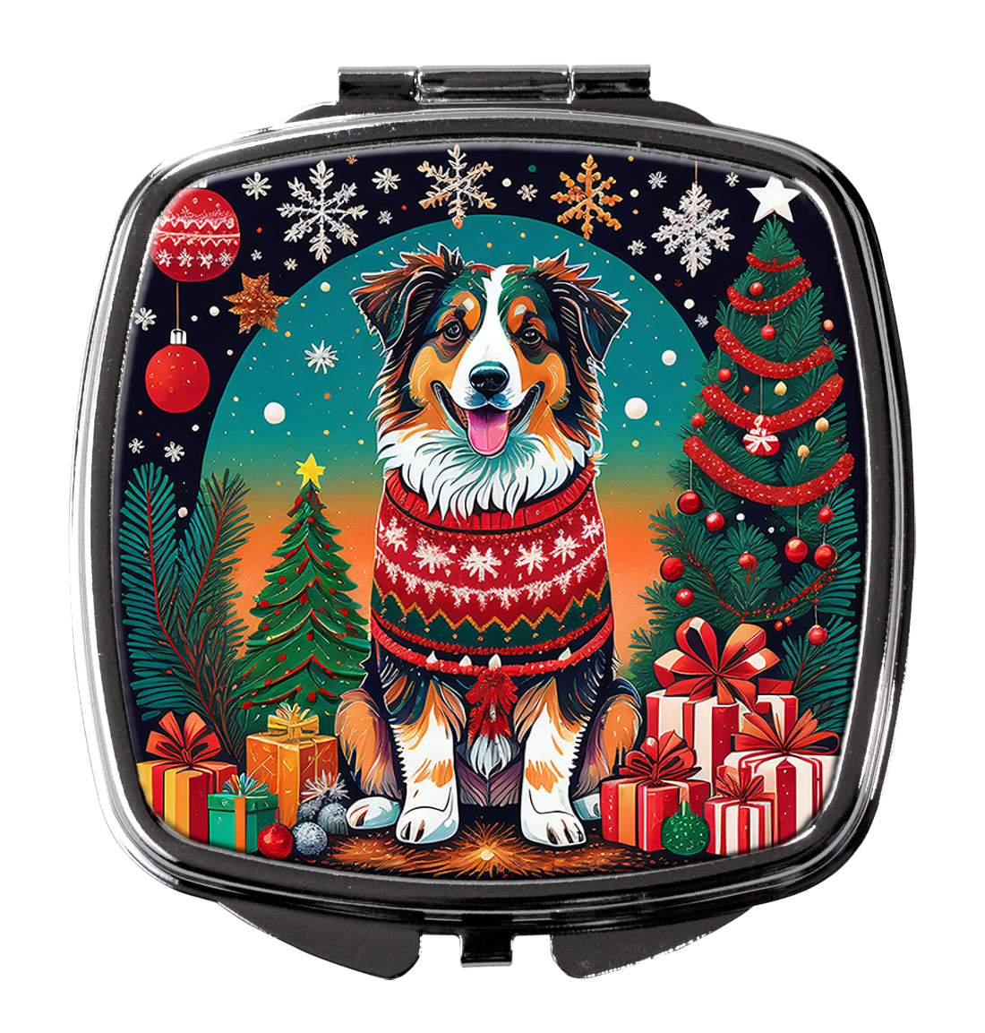 DAC1090SCM 3 x 2.75 in. Australian Shepherd Christmas Compact Mirror