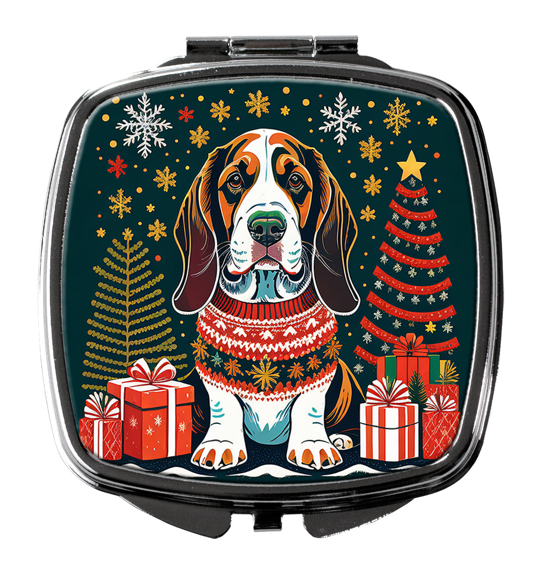DAC1093SCM 3 x 2.75 in. Basset Hound Christmas Compact Mirror