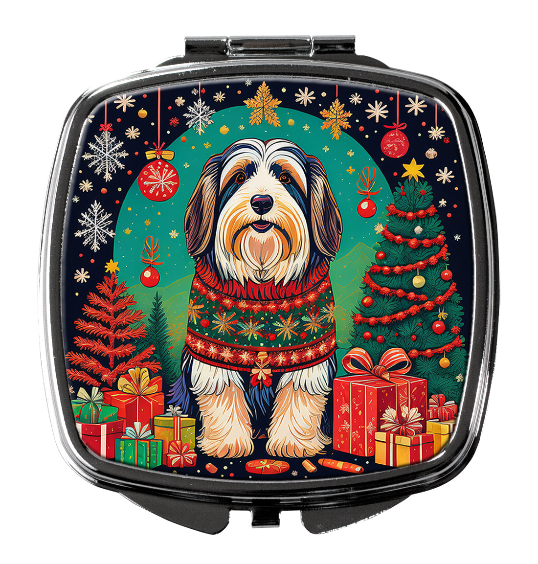 3 x 2.75 in. Bearded Collie Christmas Compact Mirror