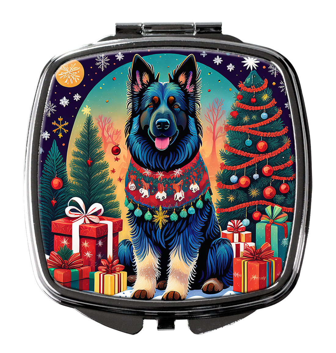 3 x 2.75 in. Belgian Sheepdog Christmas Compact Mirror