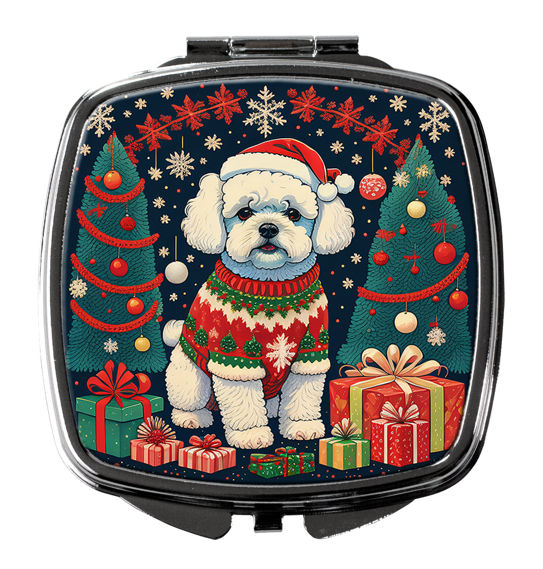 3 x 2.75 in. Bichon Frise Christmas Compact Mirror