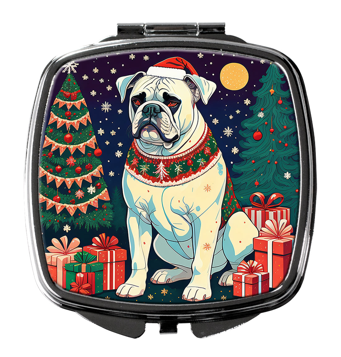 3 x 2.75 in. White Boxer Christmas Compact Mirror
