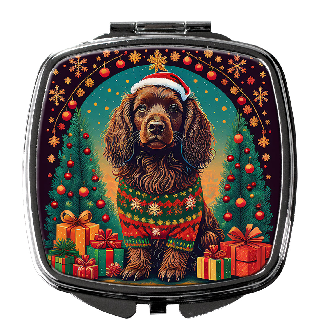 3 x 2.75 in. Boykin Spaniel Christmas Compact Mirror