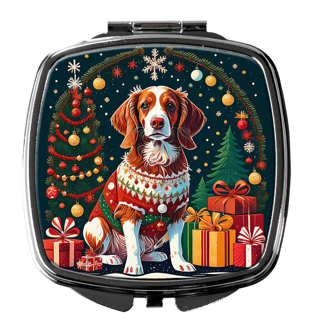 3 x 2.75 in. Brittany Spaniel Christmas Compact Mirror