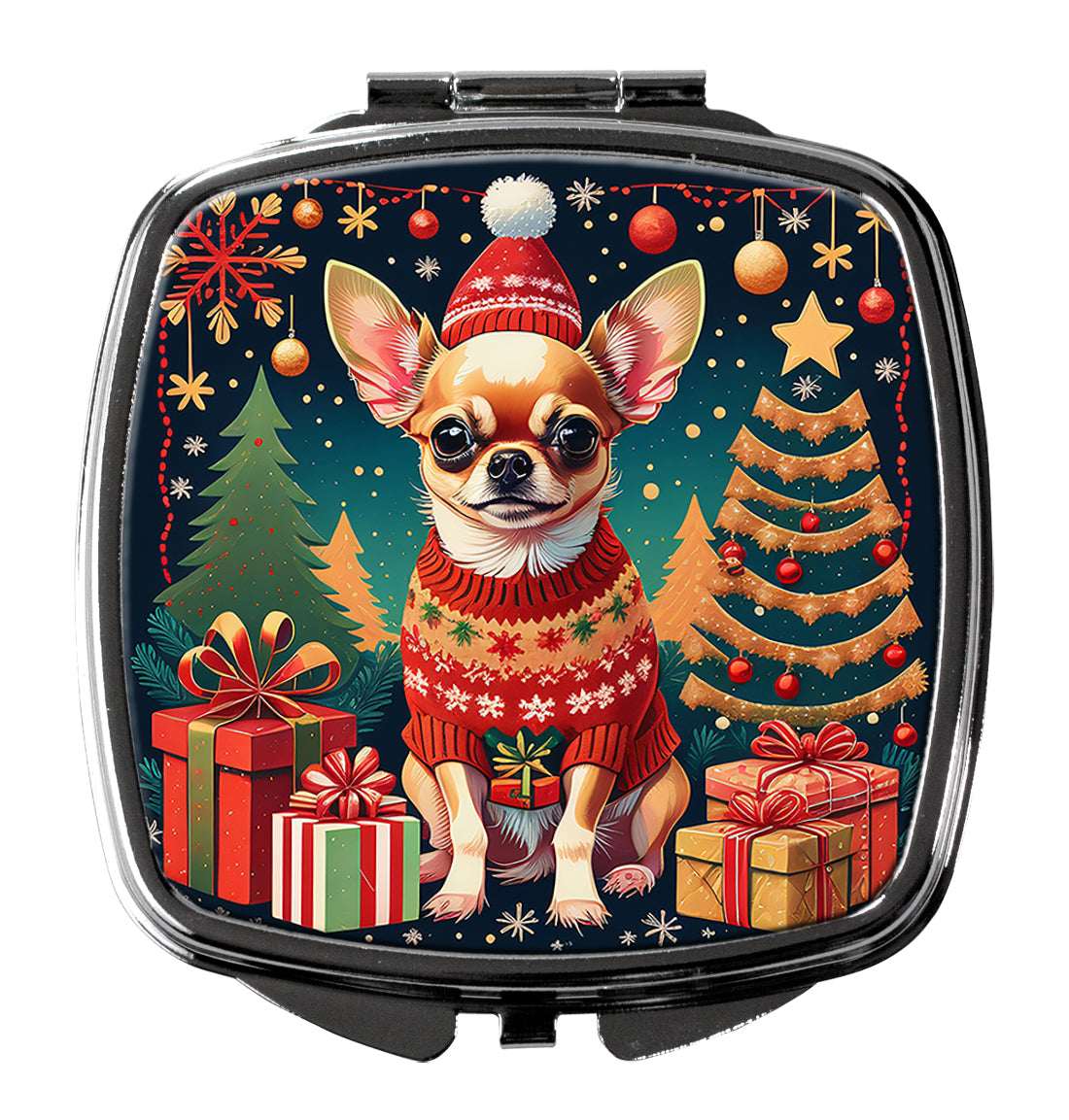 3 x 2.75 in. Chihuahua Christmas Compact Mirror