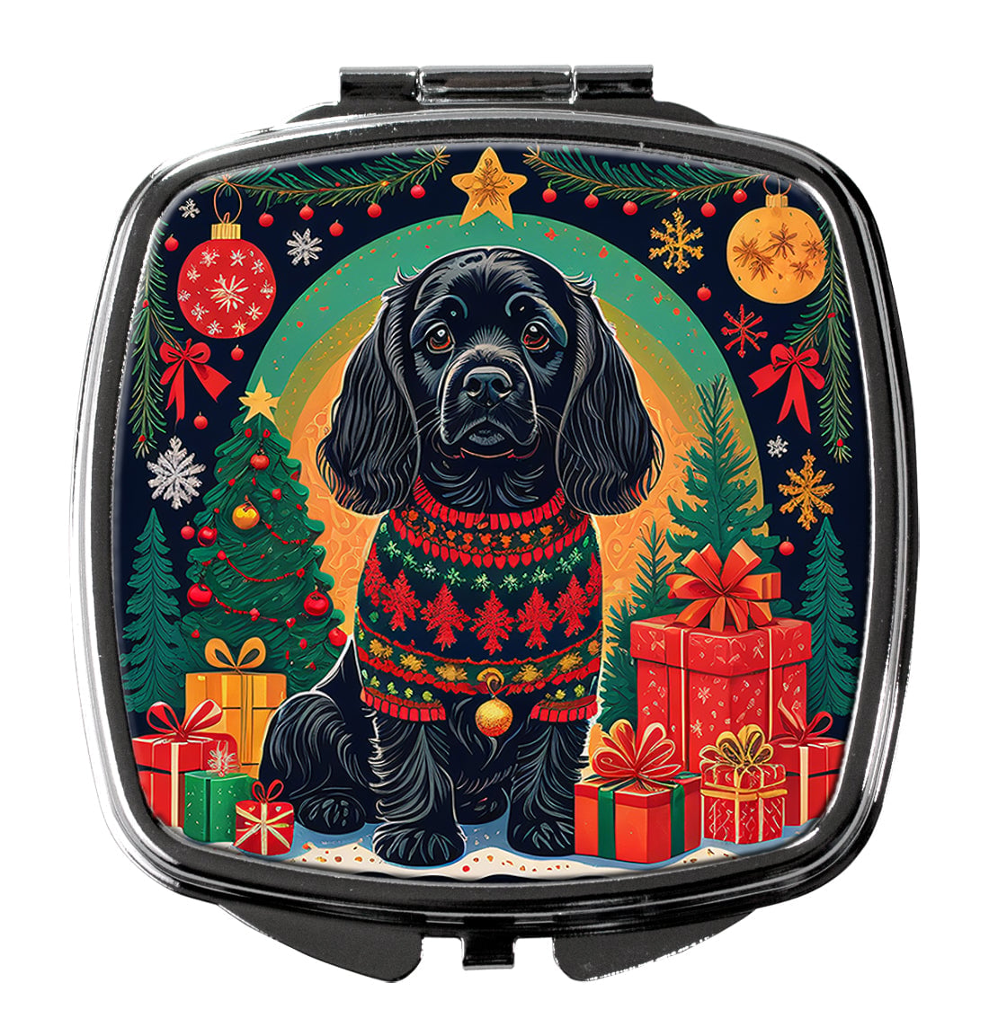 DAC1114SCM 3 x 2.75 in. Black Cocker Spaniel Christmas Compact Mirror