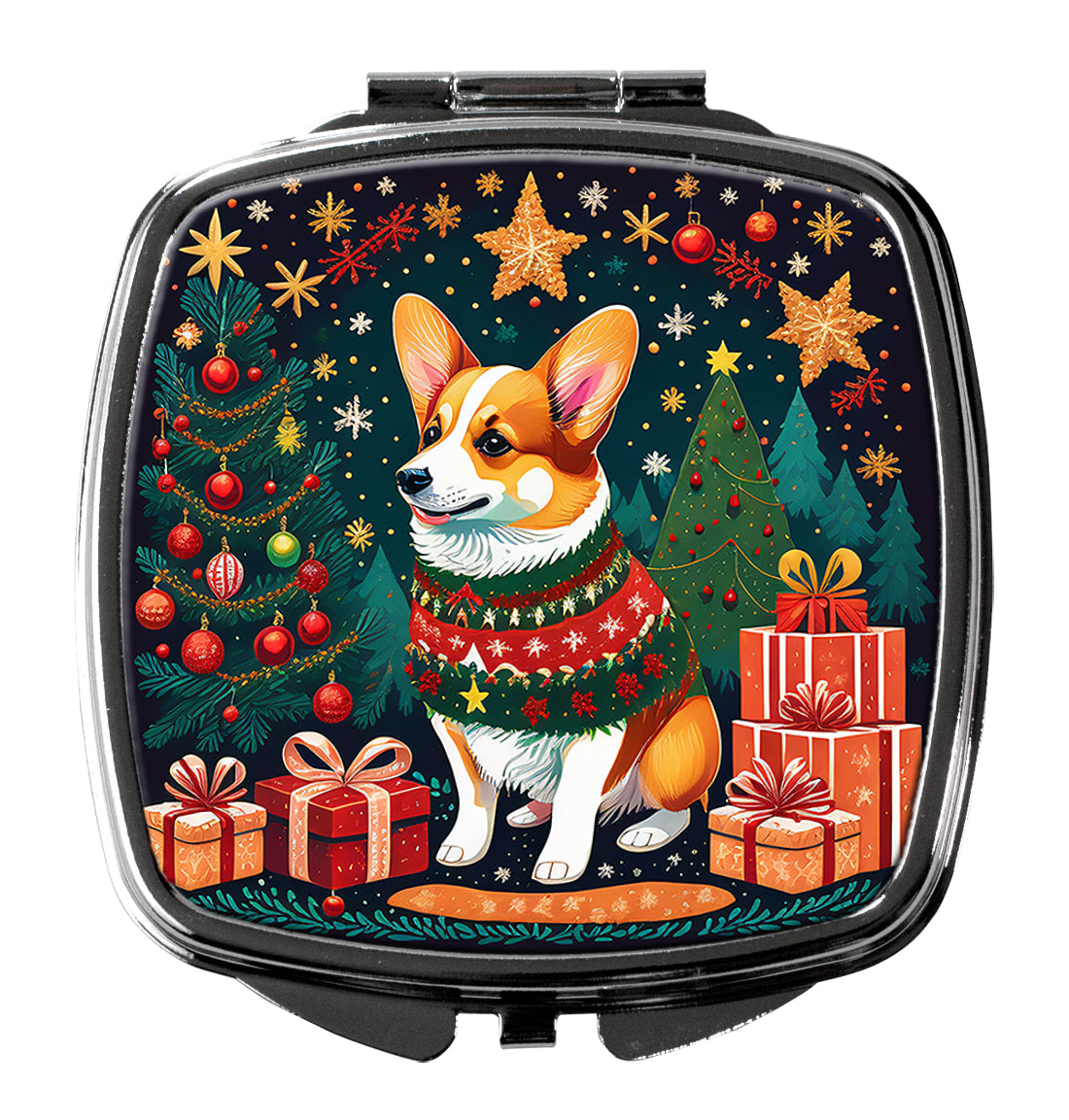 DAC1116SCM 3 x 2.75 in. Corgi Christmas Compact Mirror