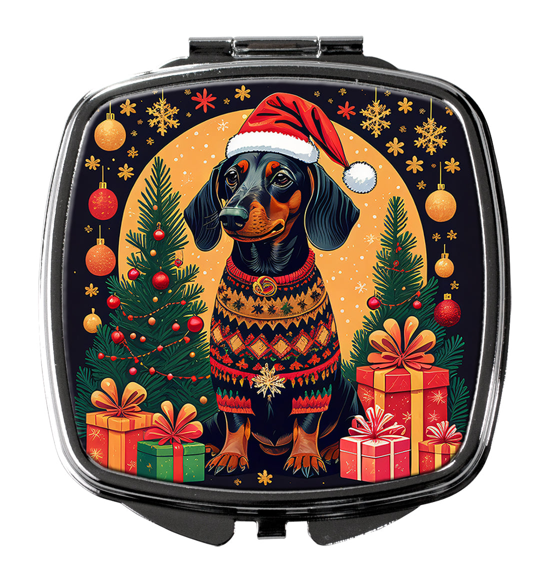 DAC1118SCM 3 x 2.75 in. Black & Tan Dachshund Christmas Compact Mirror
