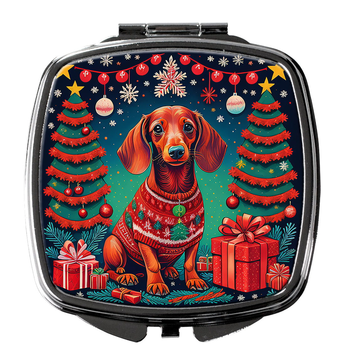 3 x 2.75 in. Dachshund Christmas Compact Mirror