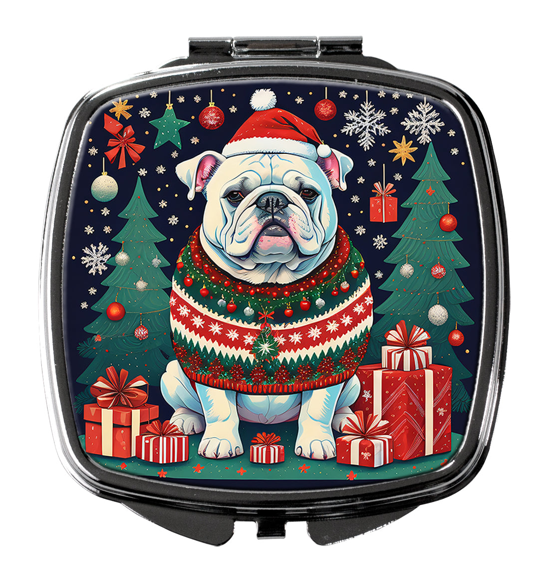 3 x 2.75 in. White English Bulldog Christmas Compact Mirror
