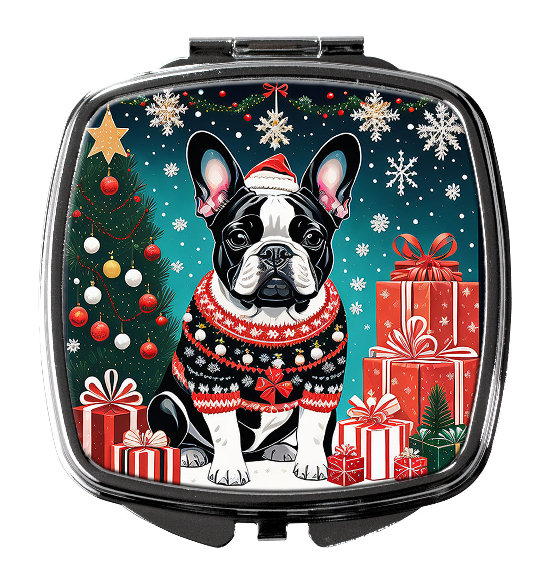 3 x 2.75 in. French Bulldog Christmas Compact Mirror