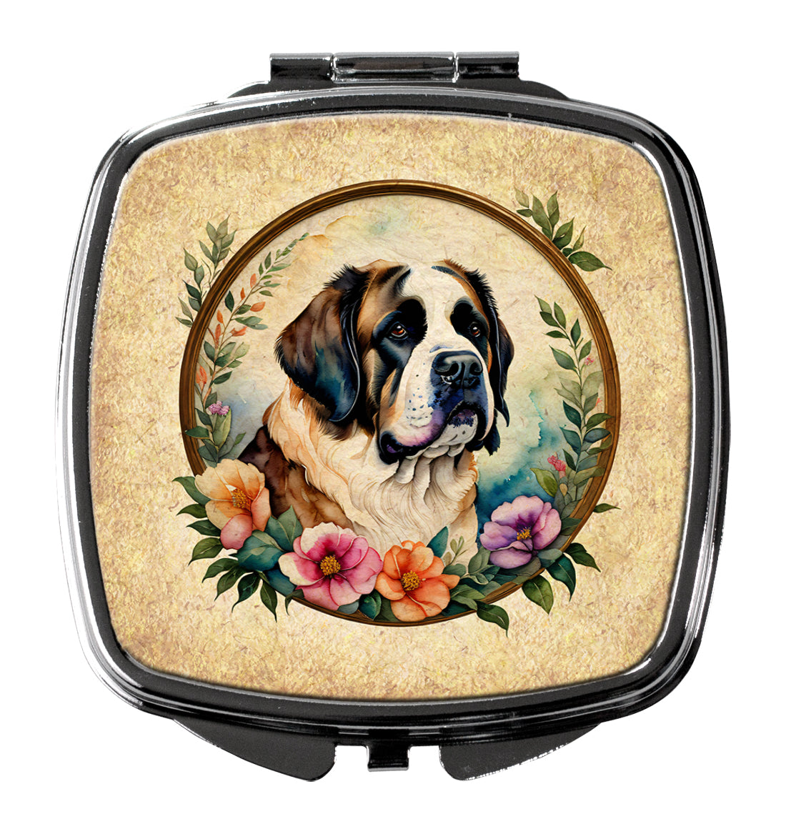 DAC2195SCM 3 x 2.75 in. Saint Bernard & Flowers Compact Mirror