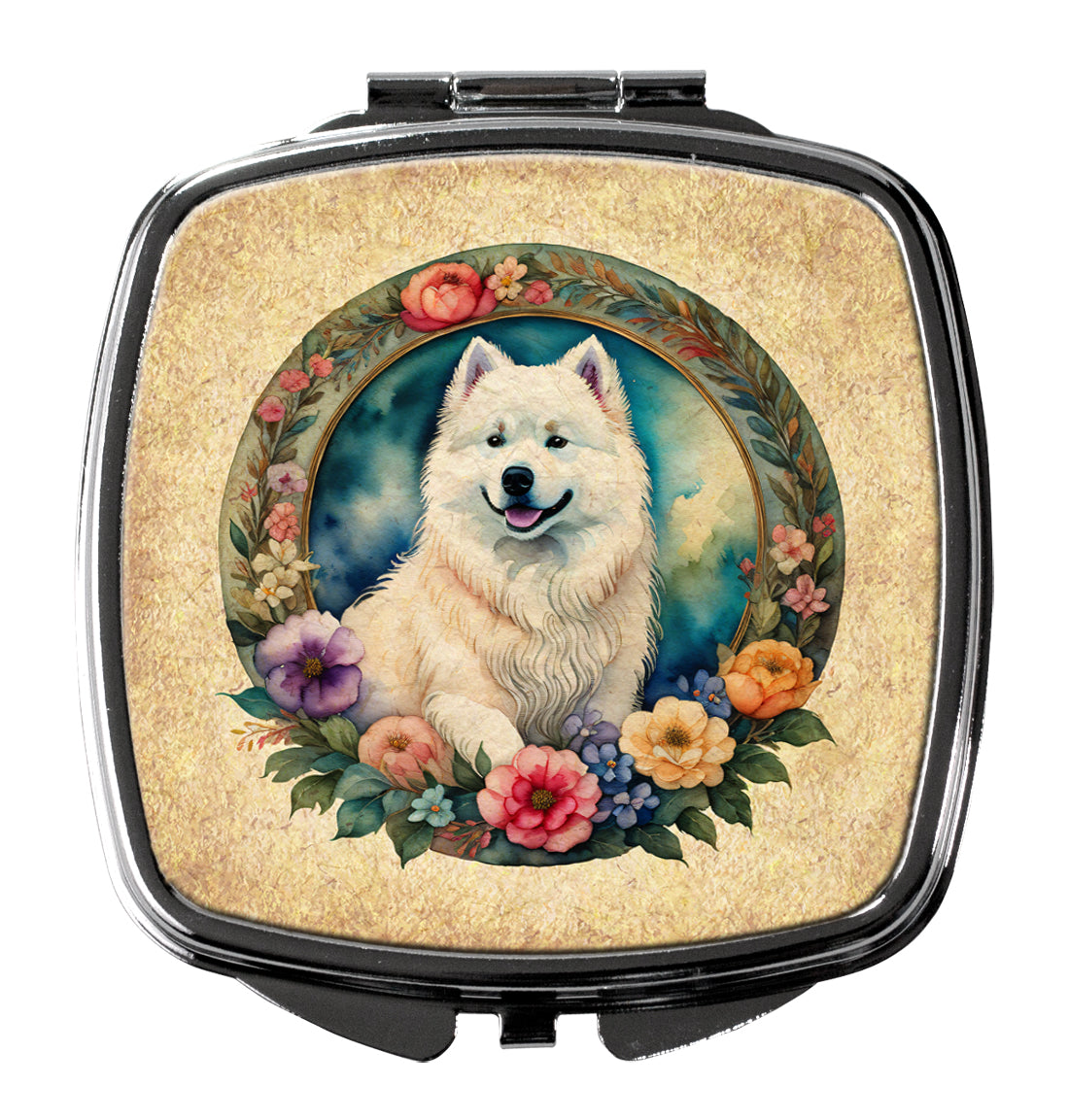 DAC2196SCM 3 x 2.75 in. Samoyed & Flowers Compact Mirror