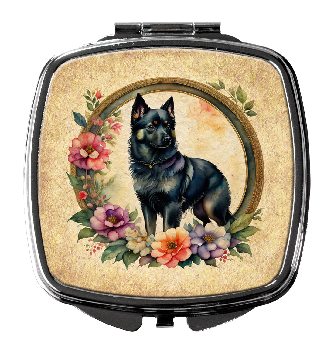 3 x 2.75 in. Schipperke & Flowers Compact Mirror