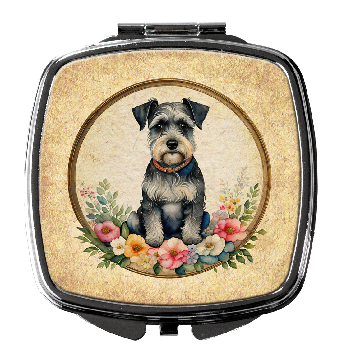DAC2198SCM 3 x 2.75 in. Schnauzer & Flowers Compact Mirror