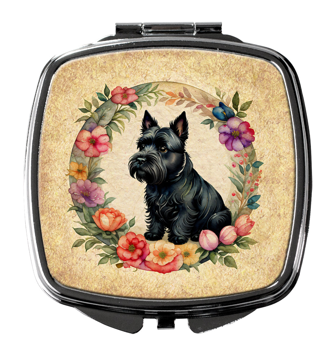 DAC2199SCM 3 x 2.75 in. Scottish Terrier & Flowers Compact Mirror