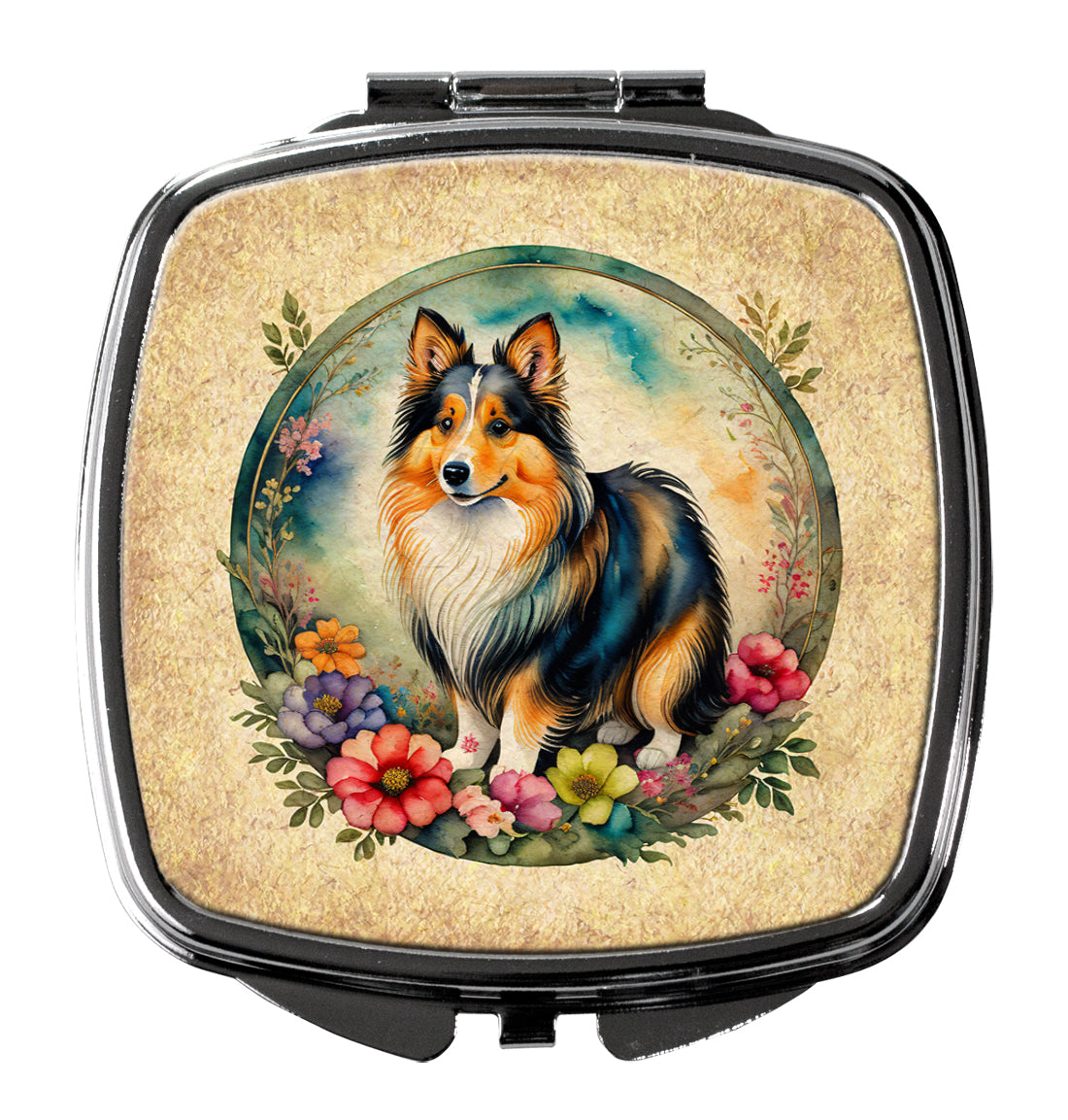 DAC2201SCM 3 x 2.75 in. Sheltie & Flowers Compact Mirror