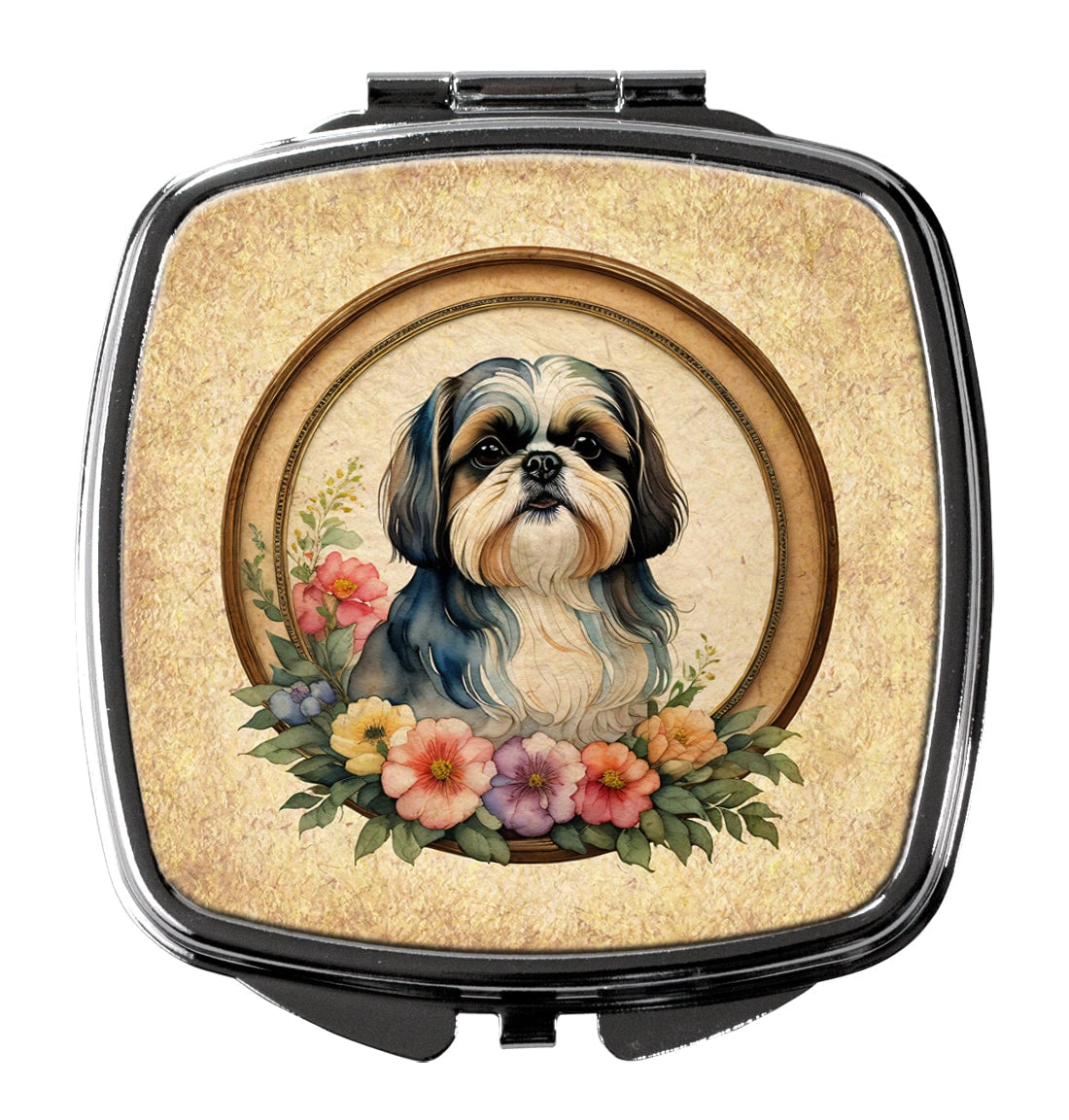 DAC2202SCM 3 x 2.75 in. Shih Tzu & Flowers Compact Mirror