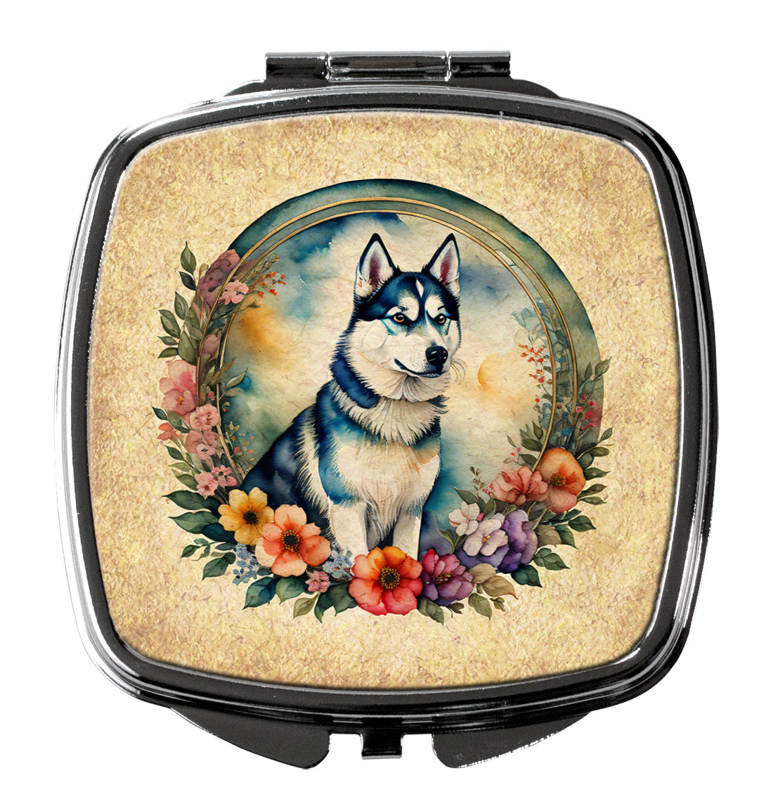 DAC2203SCM 3 x 2.75 in. Siberian Husky & Flowers Compact Mirror