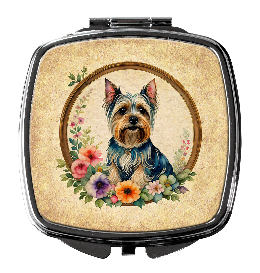 DAC2204SCM 3 x 2.75 in. Silky Terrier & Flowers Compact Mirror