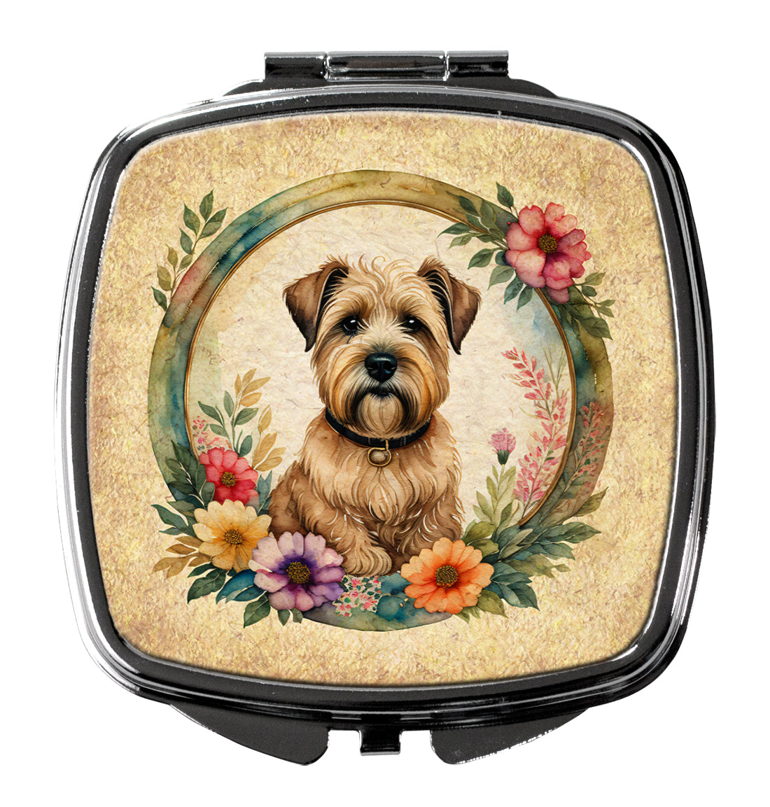 DAC2205SCM 3 x 2.75 in. Wheaten Terrier & Flowers Compact Mirror
