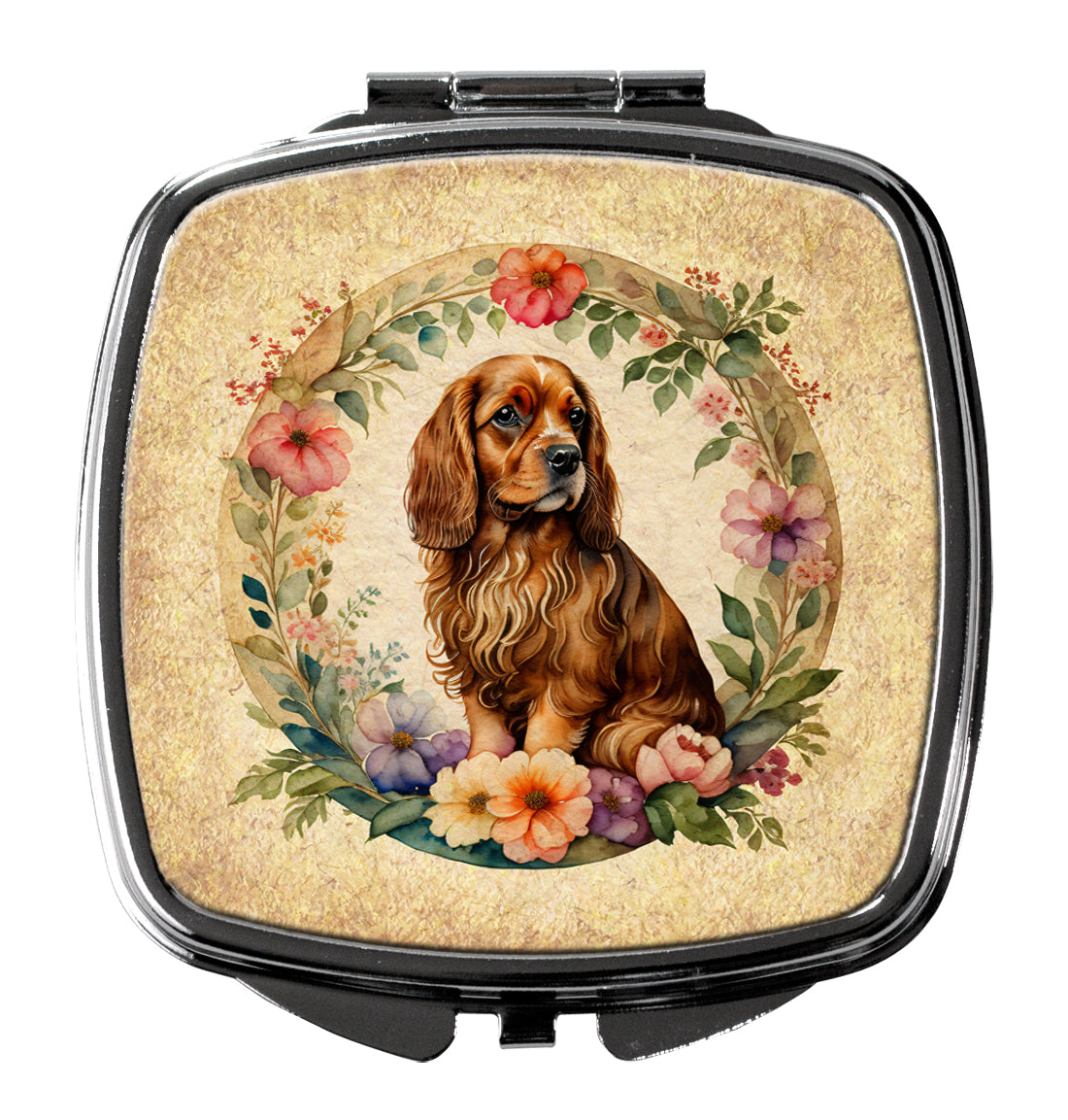 DAC2206SCM 3 x 2.75 in. Sussex Spaniel & Flowers Compact Mirror