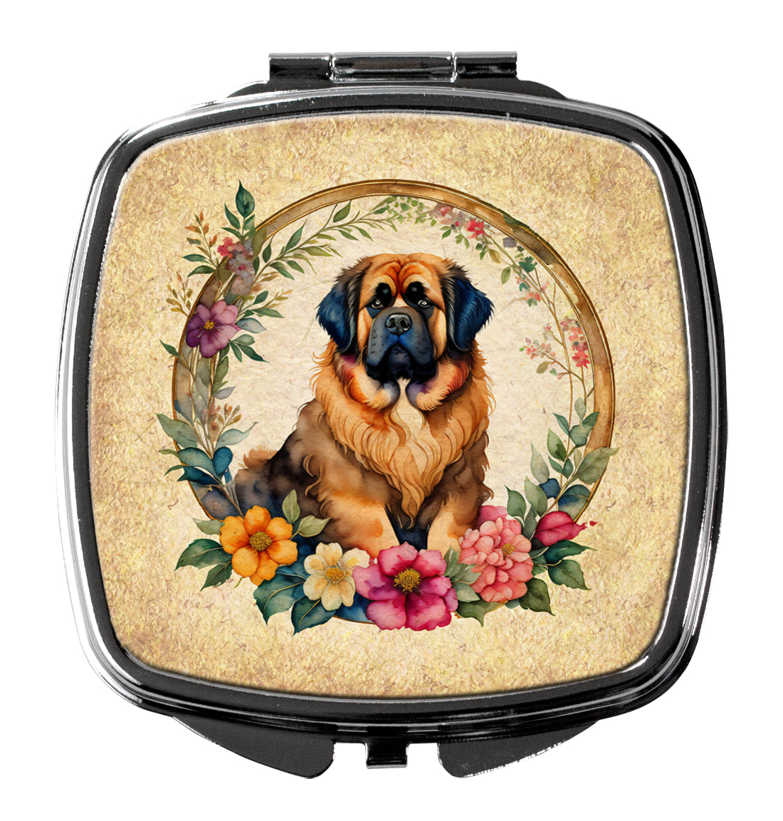 DAC2207SCM 3 x 2.75 in. Tibetan Mastiff & Flowers Compact Mirror