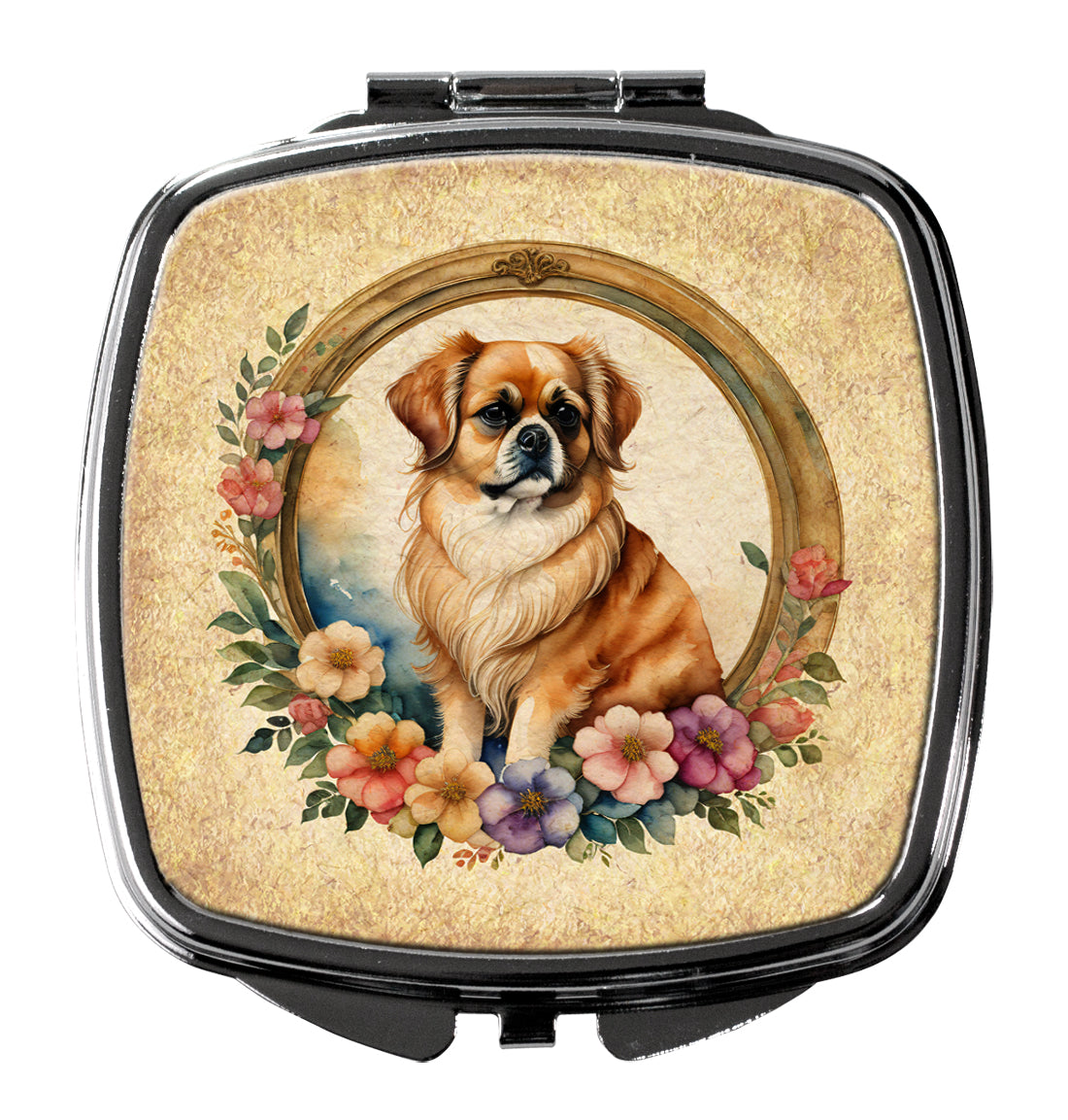 DAC2208SCM 3 x 2.75 in. Tibetan Spaniel & Flowers Compact Mirror