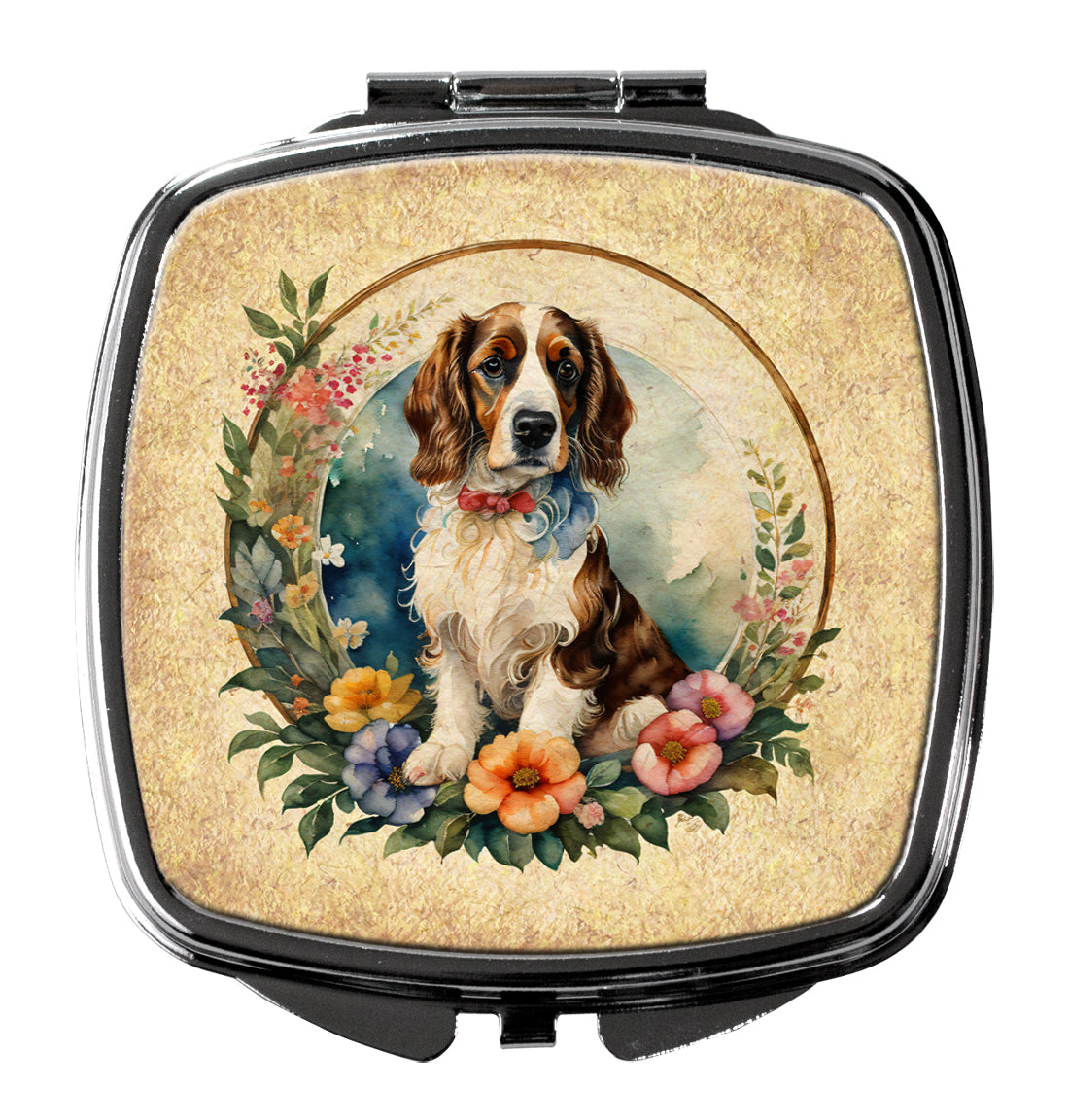 3 x 2.75 in. Welsh Springer Spaniel & Flowers Compact Mirror