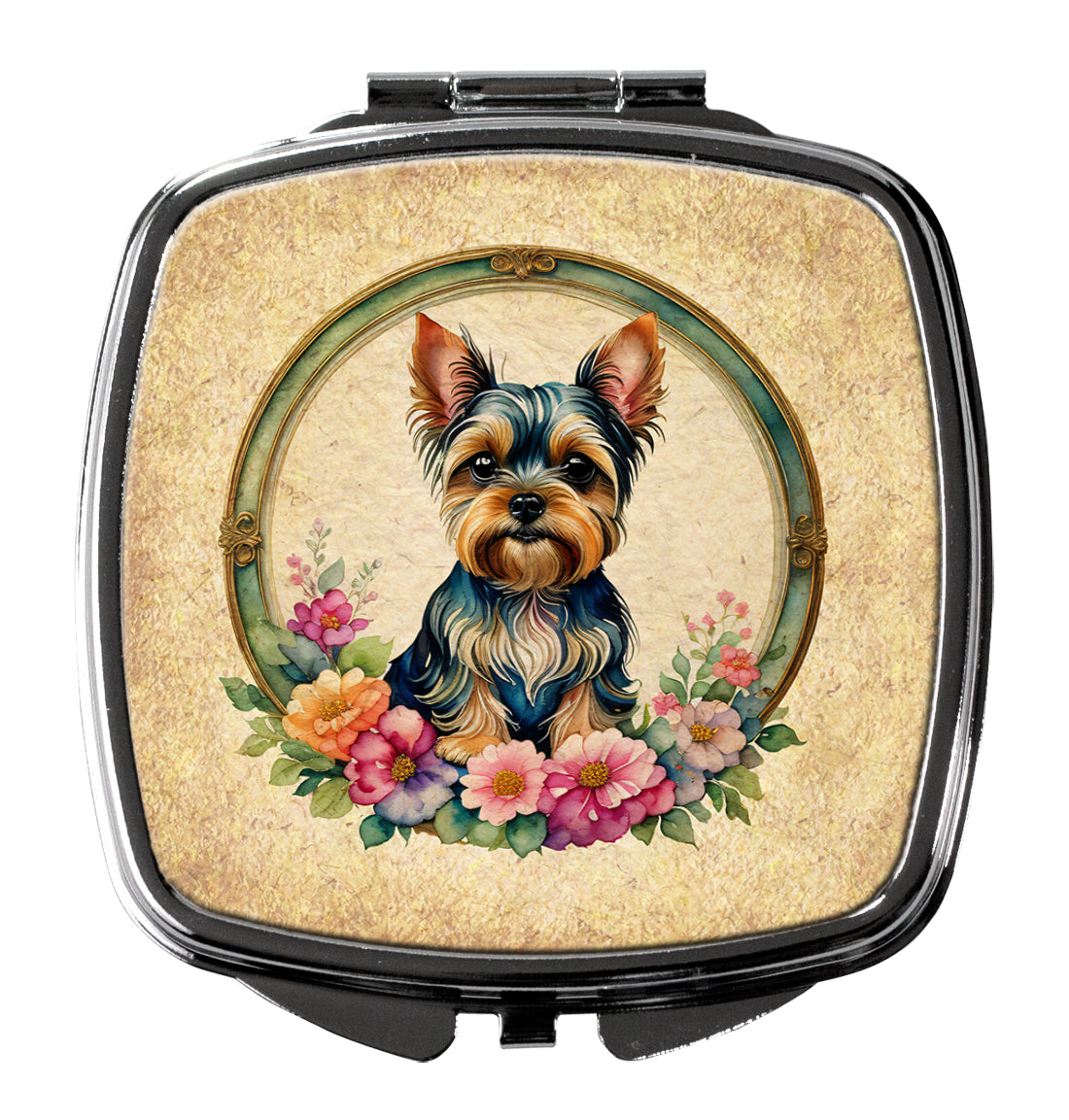 3 x 2.75 in. Yorkshire Terrier & Flowers Compact Mirror