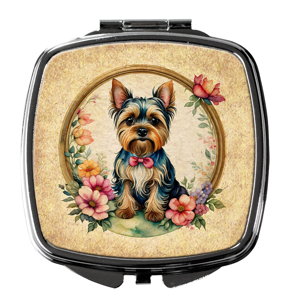 3 x 2.75 in. Yorkshire Terrier & Flowers Compact Mirror