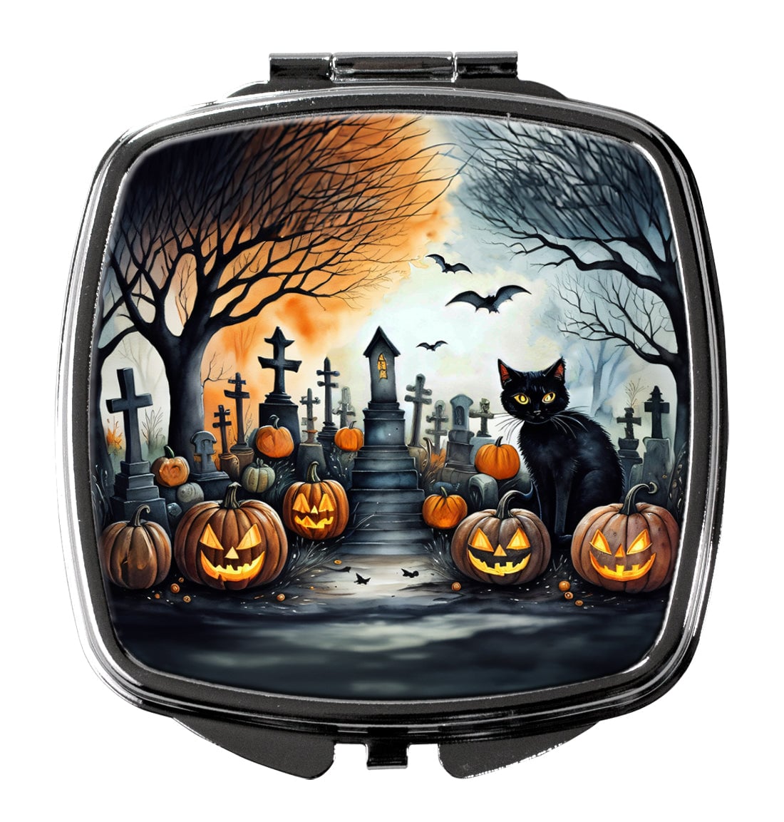 DAC2224SCM 3 x 2.75 in. Black Cat Spooky Halloween Compact Mirror