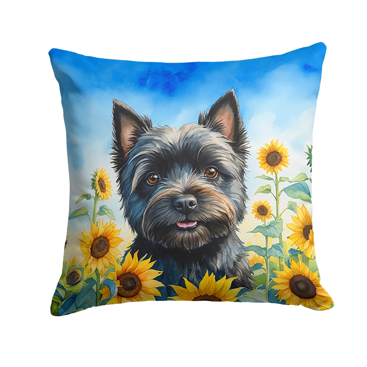14 x 14 in. Cairn Terrier in Sunflowers Throw Pillow
