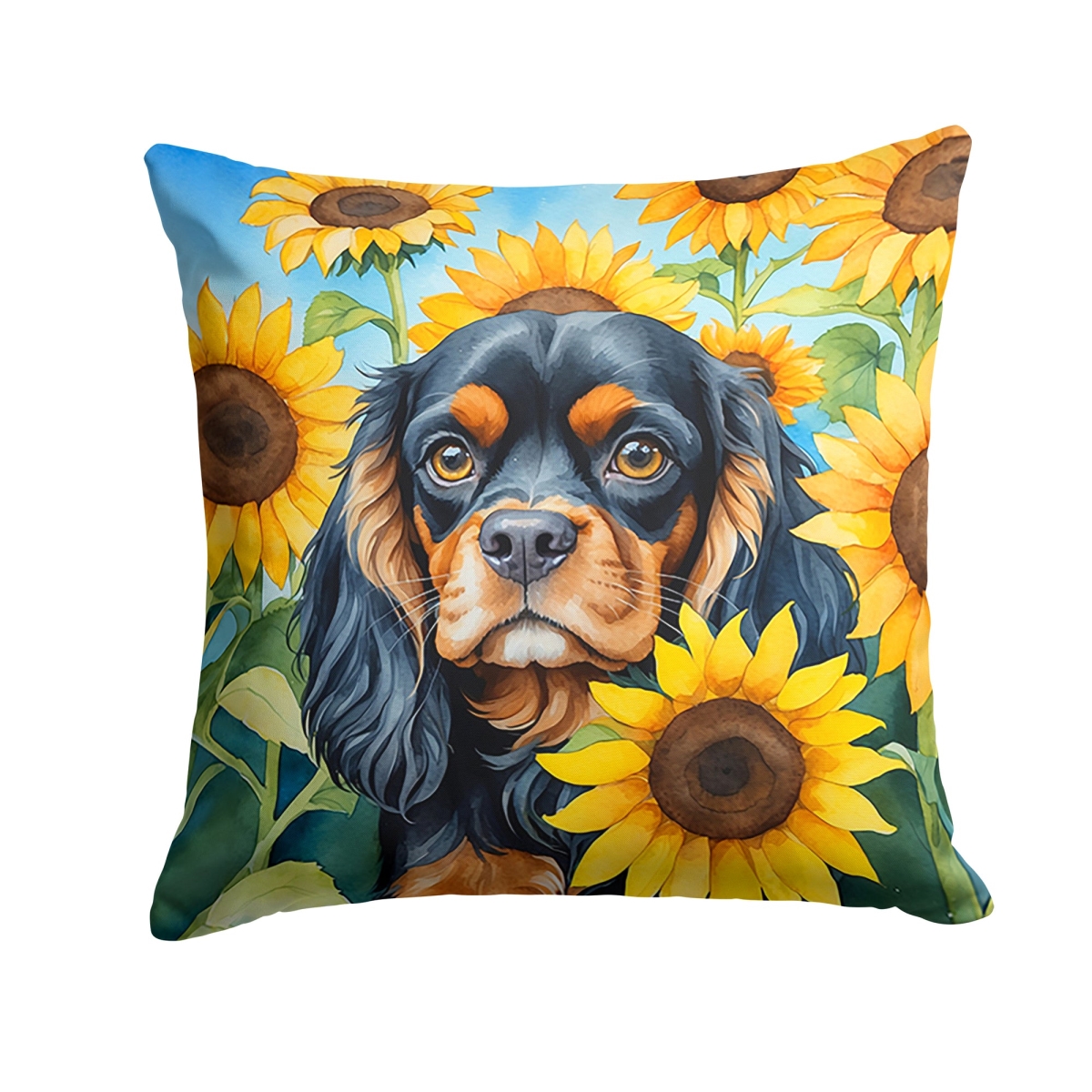 DAC6048PW1414 14 x 14 in. Cavalier Spaniel in Sunflowers Throw Pillow