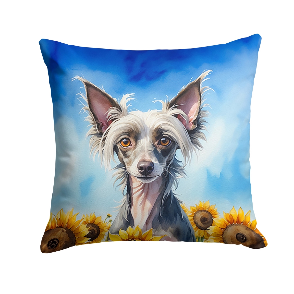 14 x 14 in. Chinese Crested in Sunflowers Throw Pillow