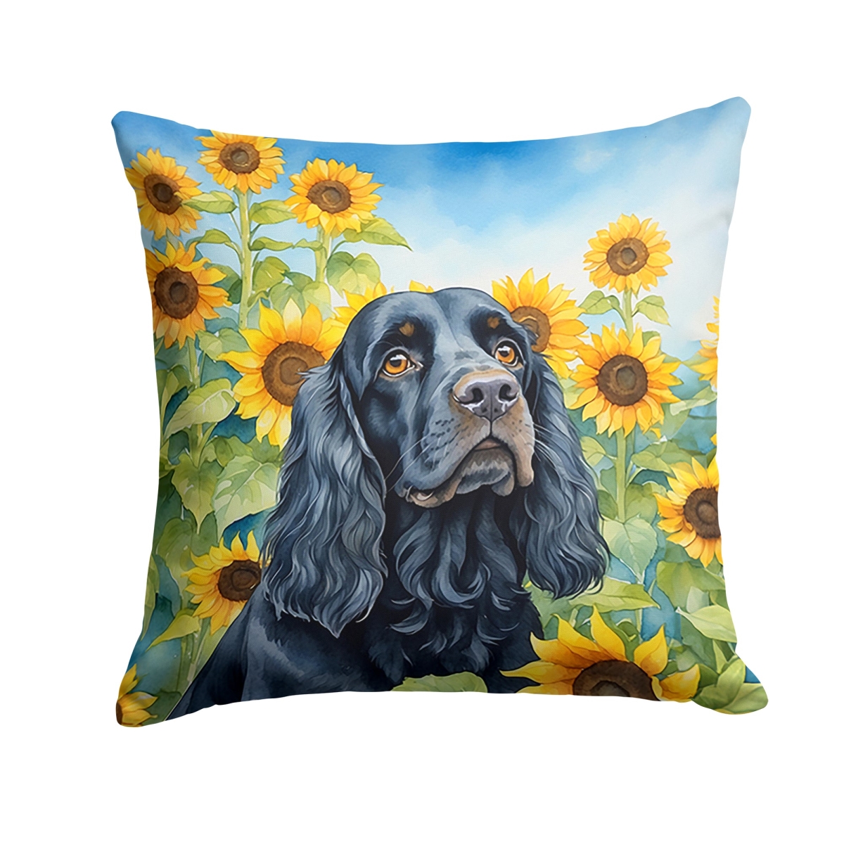 14 x 14 in. Cocker Spaniel in Sunflowers Throw Pillow