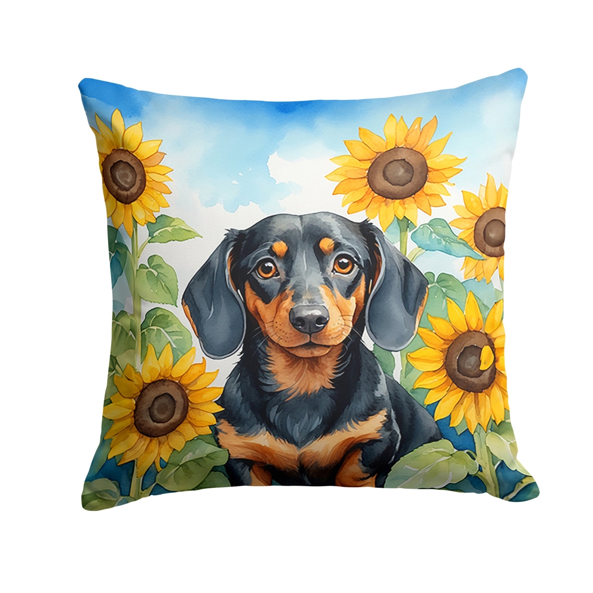 14 x 14 in. Dachshund in Sunflowers Throw Pillow