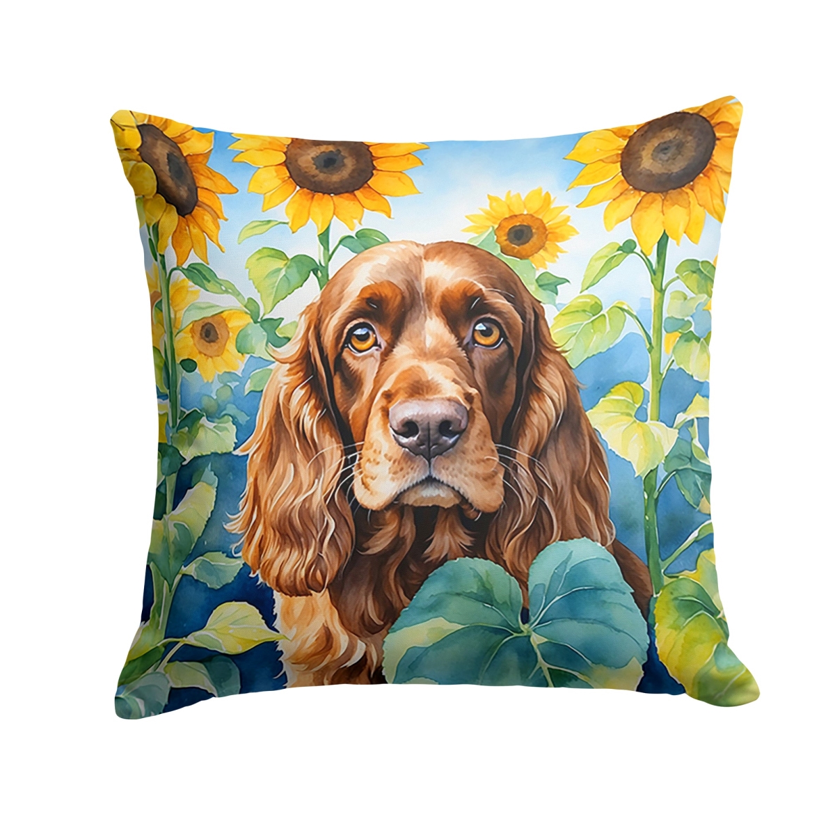 14 x 14 in. English Cocker Spaniel in Sunflowers Throw Pillow