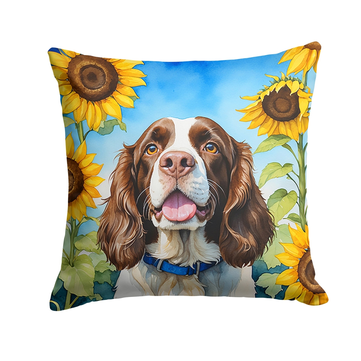 14 x 14 in. English Springer Spaniel in Sunflowers Throw Pillow