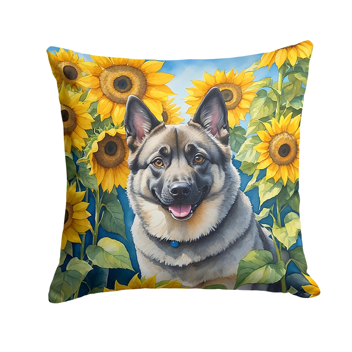 18 x 18 in. Norwegian Elkhound in Sunflowers Throw Pillow