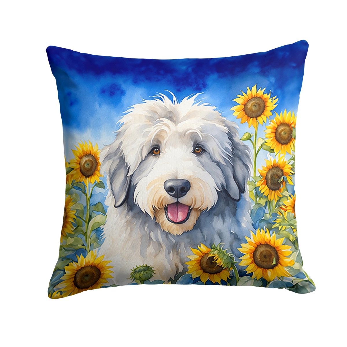 DAC6129PW1818 18 x 18 in. Old English Sheepdog in Sunflowers Throw Pillow -  Carolines Treasures
