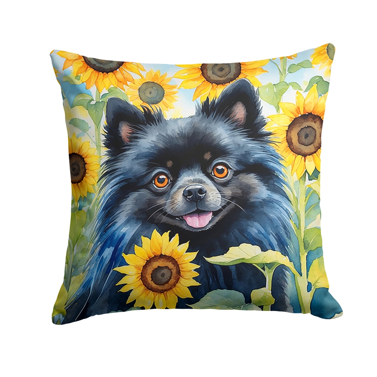 18 x 18 in. Pomeranian in Sunflowers Throw Pillow